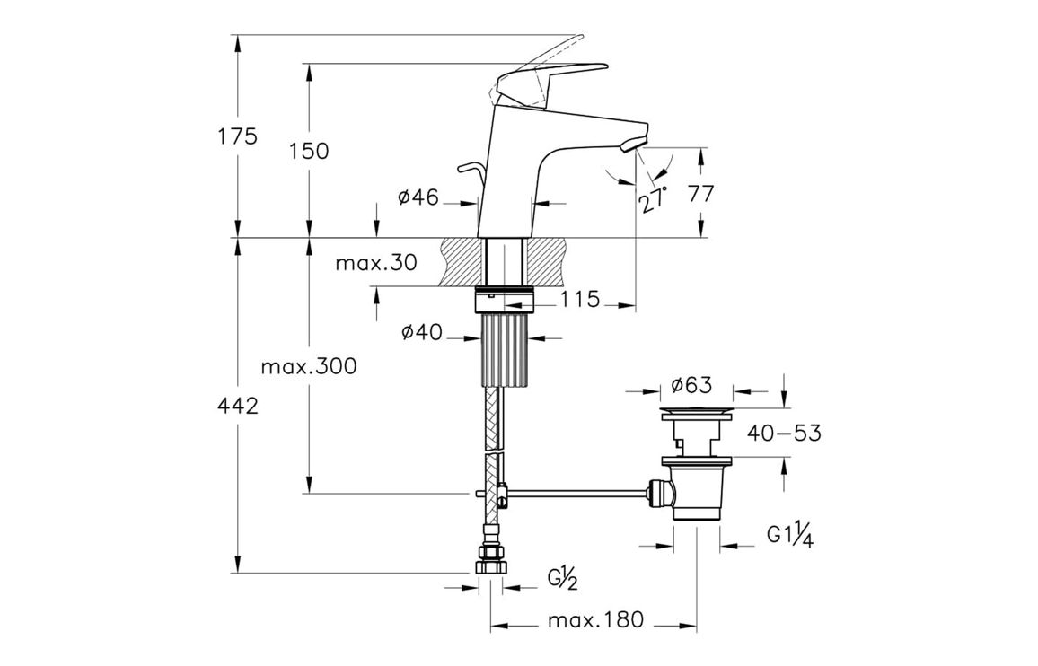 VitrA Flow Round Basin Mixer w/Waste Lever - Chrome
