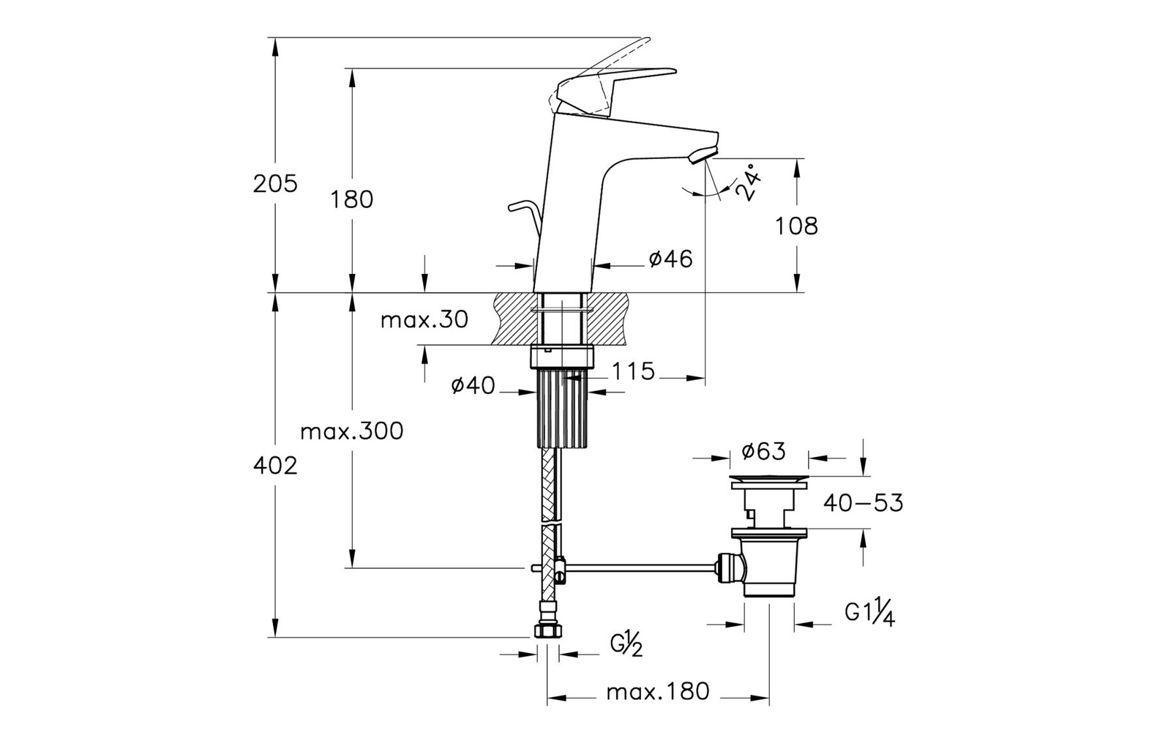 VitrA Flow Round Large Basin Mixer w/Waste Lever - Chrome
