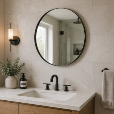 Origins Living City Round Mirror 80cm Black CTY-00D080-BK