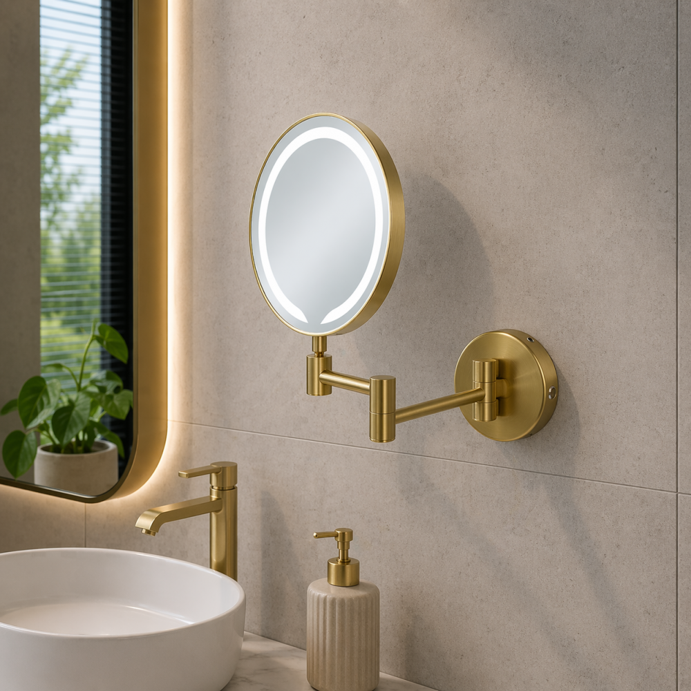 Hoshi Round LED Cosmetic Mirror - Brushed Brass
