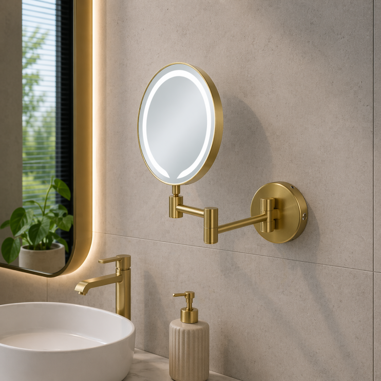 Hoshi Round LED Cosmetic Mirror - Brushed Brass