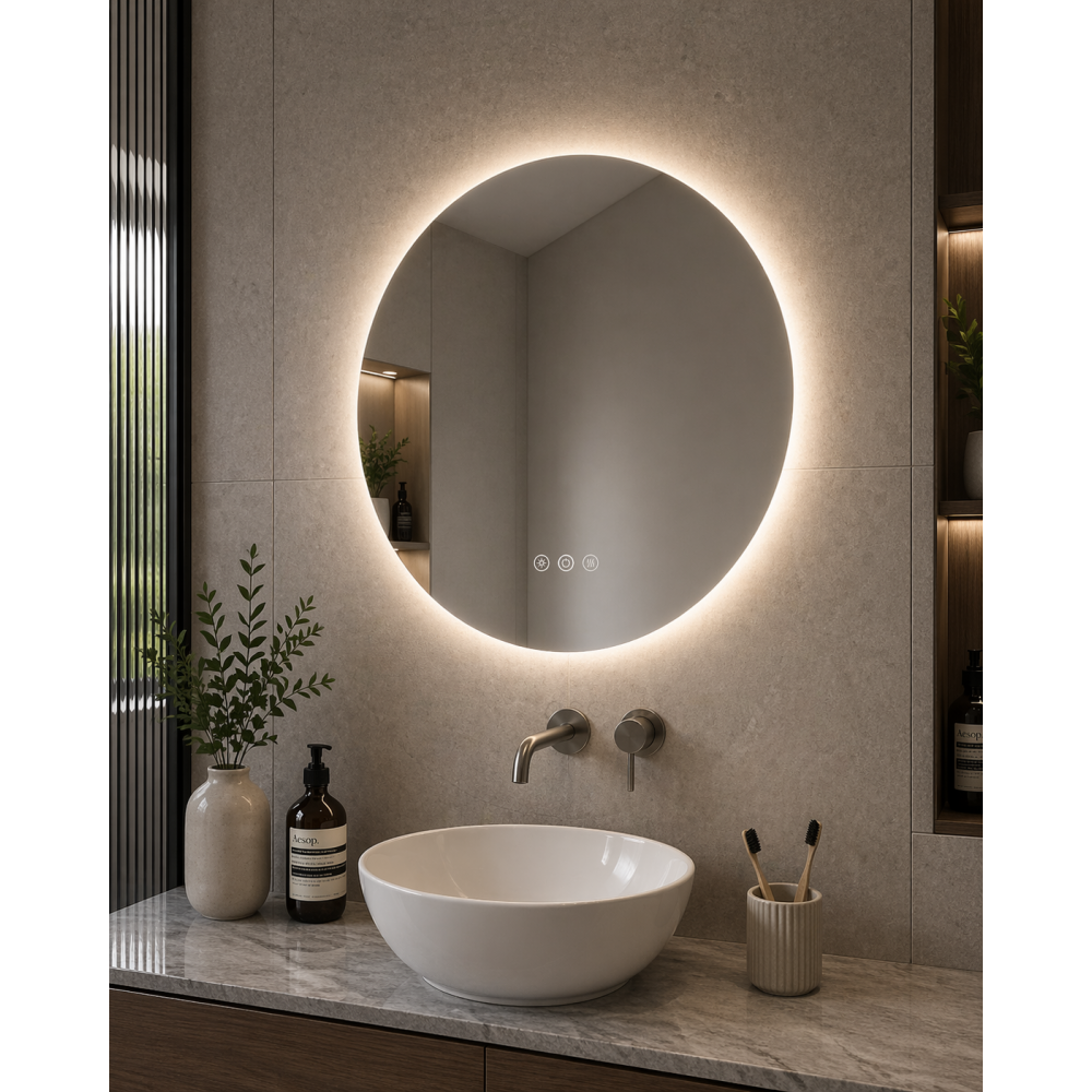 Abode Mayar 600mm Round LED Mirror - Brushed Brass