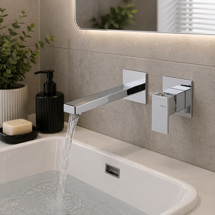Vema Lys Wall Mounted Basin Mixer - Chrome Bathroom Taps
