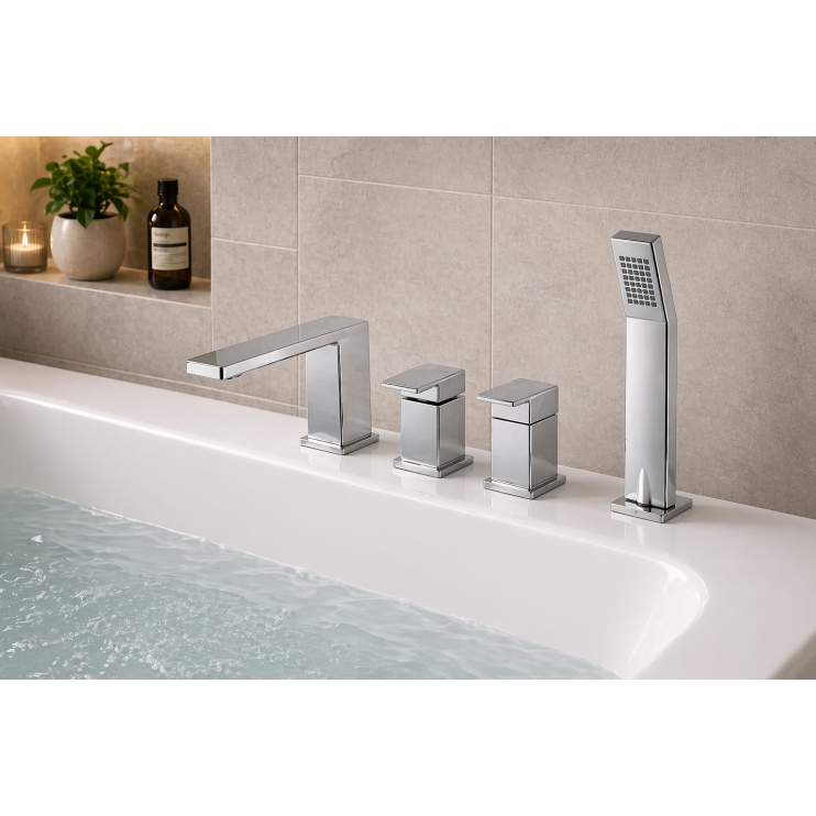 Vema Lys 4-Hole Deck Mounted Bath/Shower Mixer - Chrome Bathroom Taps