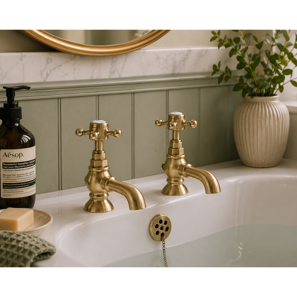 Traditional Bathroom Taps in Gold AB2692 Abode Sentiment Bath Pillar Taps - Brushed Brass