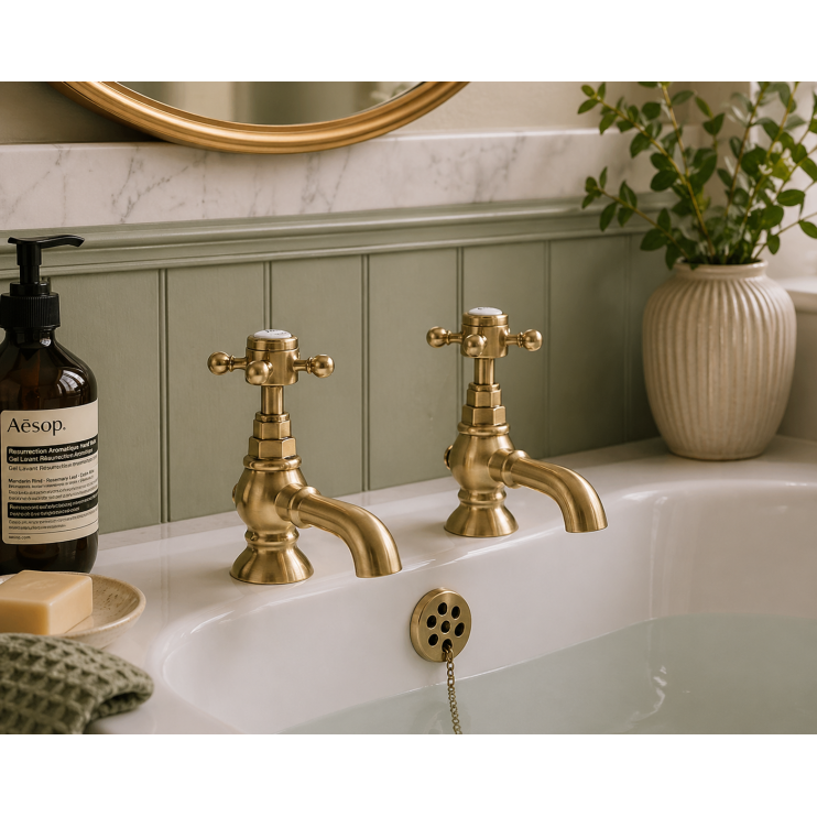 Abode Sentiment Bath Pillar Taps - Brushed Brass