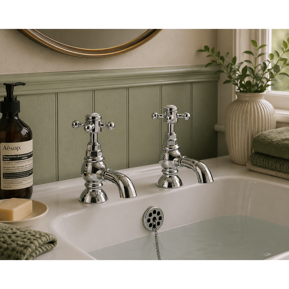 Traditional Bathroom Taps in Chrome AB2682 Abode Sentiment Bath Pillar Taps - Chrome