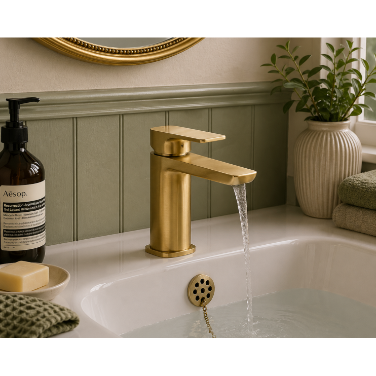 Berio Basin Mixer & Waste - Brushed Brass Bathroom Taps