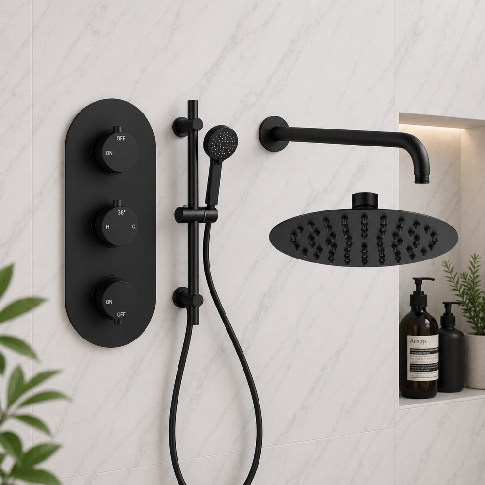 Shower Valve Mixer Packs Black DICMP0186 Aurora Round Shower Valve & Kit Pack 3 - Matt Black