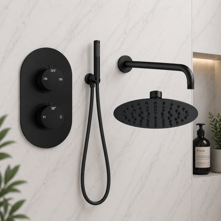 Aurora Round Shower Valve & Kit Pack 4 - Matt Black