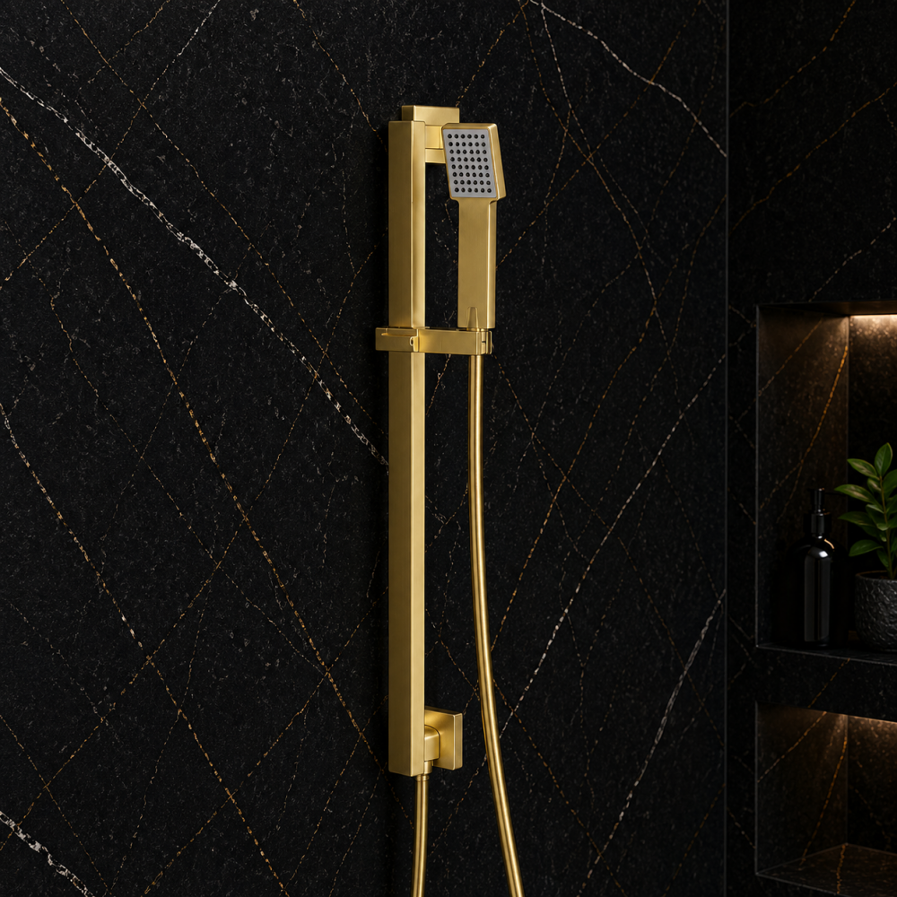 Slide Rail Kits Brush Brass DICM0806 Cosmic Square Riser Rail Kit w/Elbow & Handset - Brushed Brass