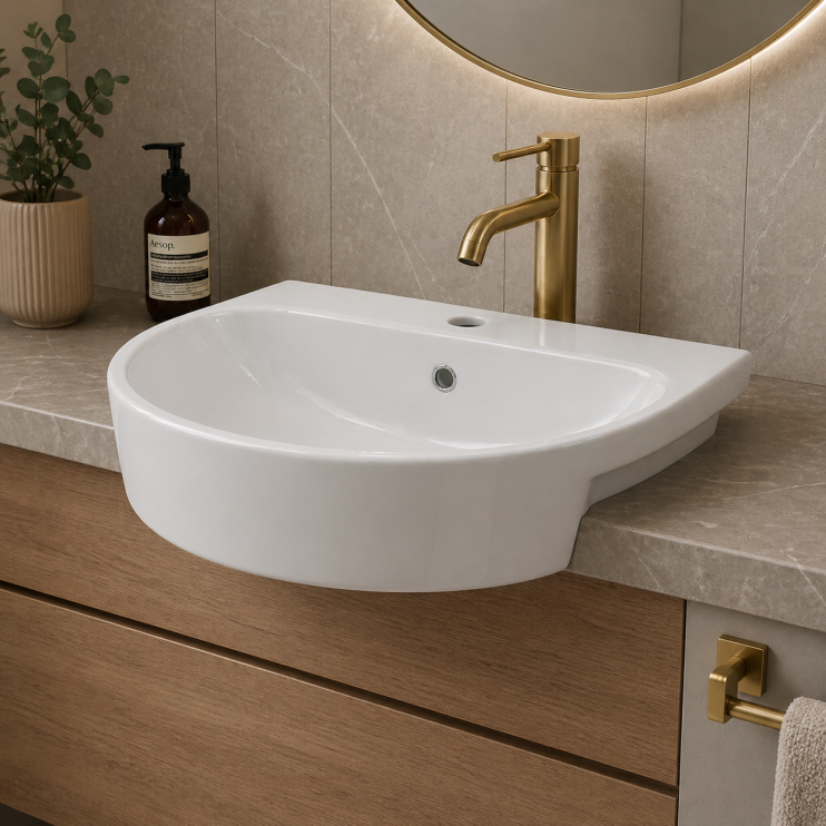 Cilantro 555x435mm 1TH Semi Recessed Basin