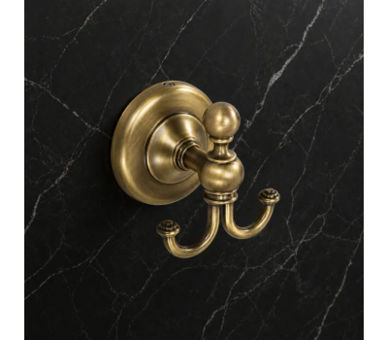 Origins Living Albany Double Hook - Aged Brass ALB-110208-AB Bathroom Wall Fitting