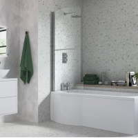 760x1500mm P Shape Bath Screen (6mm) - Chrome