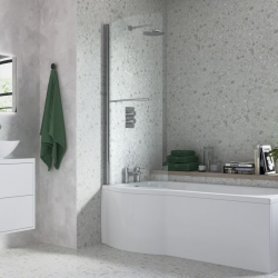 760x1500mm P Shape Bath Screen (6mm) - Chrome