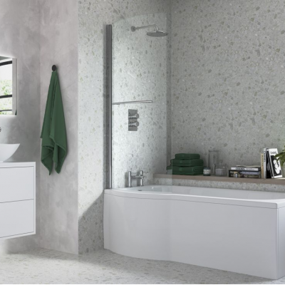 760x1500mm P Shape Bath Screen (6mm) - Chrome