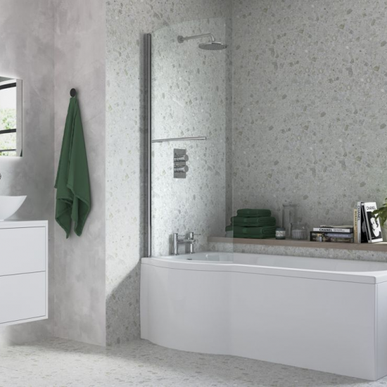 Bath Screen DIBS0100 760x1500mm P Shape Bath Screen (6mm) - Chrome