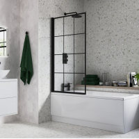 800x1400mm Square Grid Bath Screen (6mm) - Black