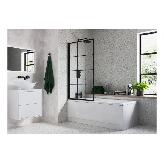 Bath Screen DIBS0130 800x1400mm Square Grid Bath Screen (6mm) - Black