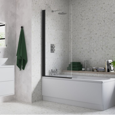 800x1500mm Single Straight Bath Screen (6mm) - Black