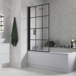 800x1500mm Single Straight Bath Screen (6mm) - Black Framed