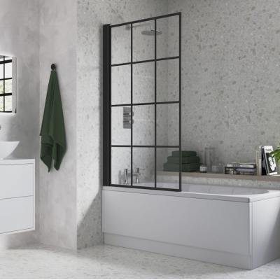 800x1500mm Single Straight Bath Screen (6mm) - Black Framed