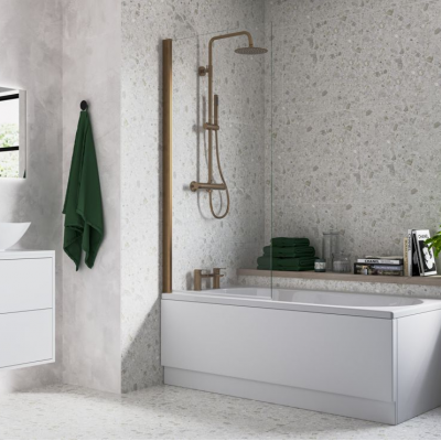 800x1500mm Single Straight Bath Screen (6mm) - Brushed Bronze