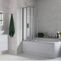 815x1400mm Framed Four Fold Bath Screen (6mm) - Chrome