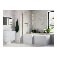 815x1500mm L Shape Bath Screen (6mm) - Brushed Brass