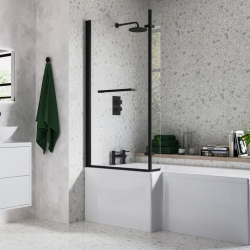 815x1500mm L Shape Bath Screen (6mm) - Matt Black