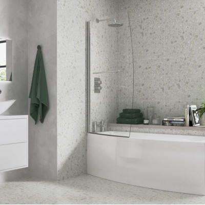 900x1500mm Space Saver Bath Screen (6mm) - Chrome