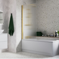 Fluted 800x1500mm Single Straight Bath Screen (5mm) - Brushed Brass