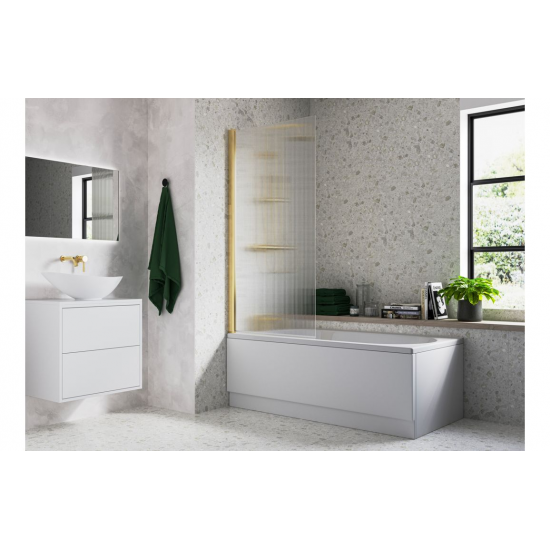Bath Screen DIBS0146 Fluted 800x1500mm Single Straight Bath Screen (5mm) - Brushed Brass
