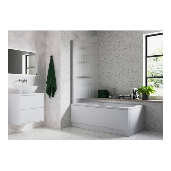 Bath Screen DIBS0142 Fluted 800x1500mm Single Straight Bath Screen (5mm) - Chrome