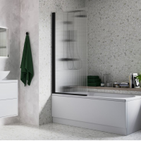 Fluted 800x1500mm Single Straight Bath Screen (5mm) - Matt Black
