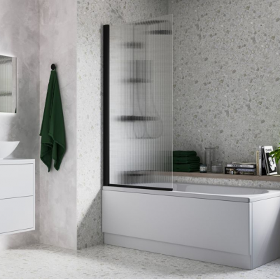 Fluted 800x1500mm Single Straight Bath Screen (5mm) - Matt Black