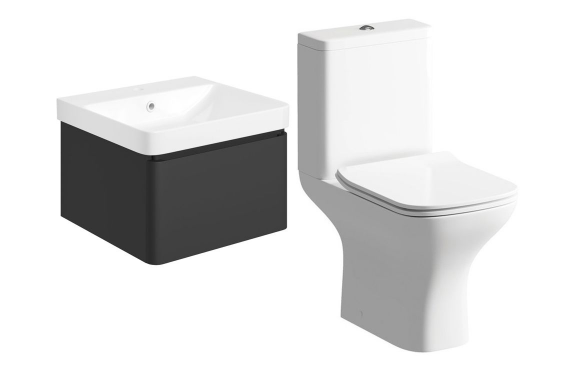 Cosmos 500mm Basin Unit & Rimless Close Coupled WC Pack - Matt Black