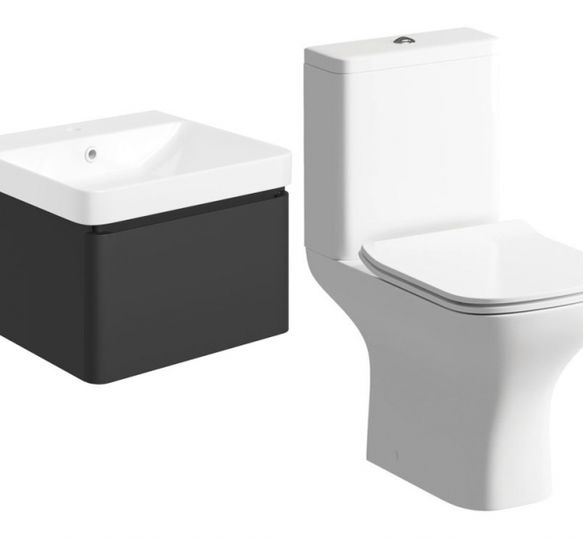 Furniture Pack DIFTP5678 Cosmos 500mm Basin Unit & Rimless Close Coupled WC Pack - Matt Black