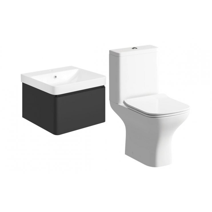 Furniture Pack DIFTP5678 Cosmos 500mm Basin Unit & Rimless Close Coupled WC Pack - Matt Black