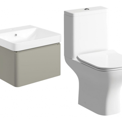 Cosmos 500mm Basin Unit & Rimless Close Coupled WC Pack - Matt Latte