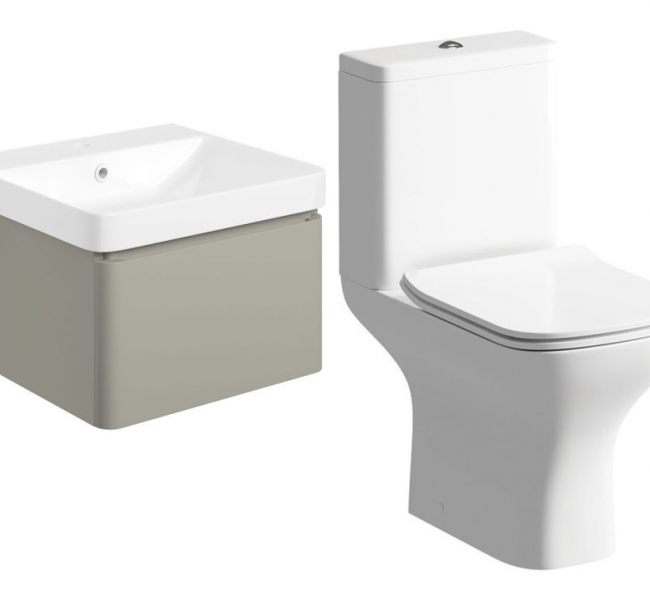 Cosmos 500mm Basin Unit & Rimless Close Coupled WC Pack - Matt Latte