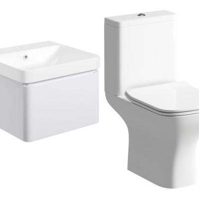 Cosmos 500mm Basin Unit & Rimless Close Coupled WC Pack - Matt White