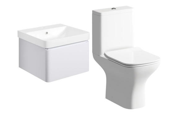 Cosmos 500mm Basin Unit & Rimless Close Coupled WC Pack - Matt White