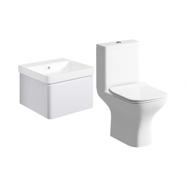 Cosmos 500mm Basin Unit & Rimless Close Coupled WC Pack - Matt White