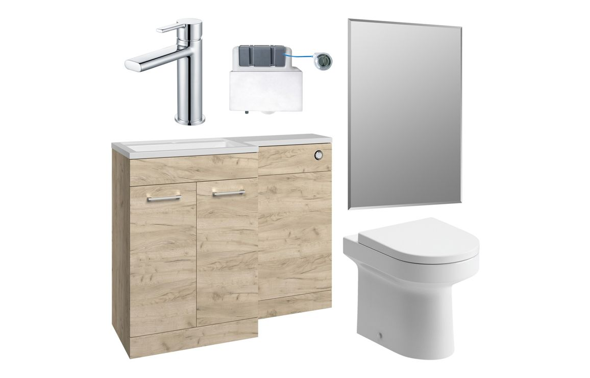 Venosa 1000mm Furniture & BTW WC Pack - Oak (LH)