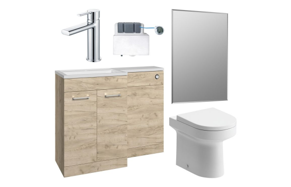 Venosa 1000mm Furniture & BTW WC Pack - Oak (LH)