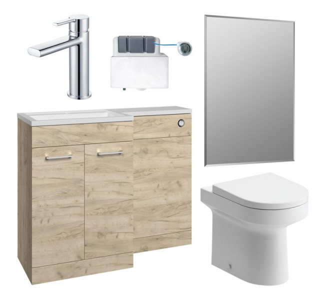 Venosa 1000mm Furniture & BTW WC Pack - Oak (LH)