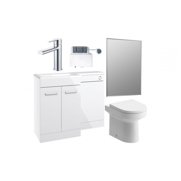 Venosa 1000mm Furniture & BTW WC Pack - White Gloss (LH)