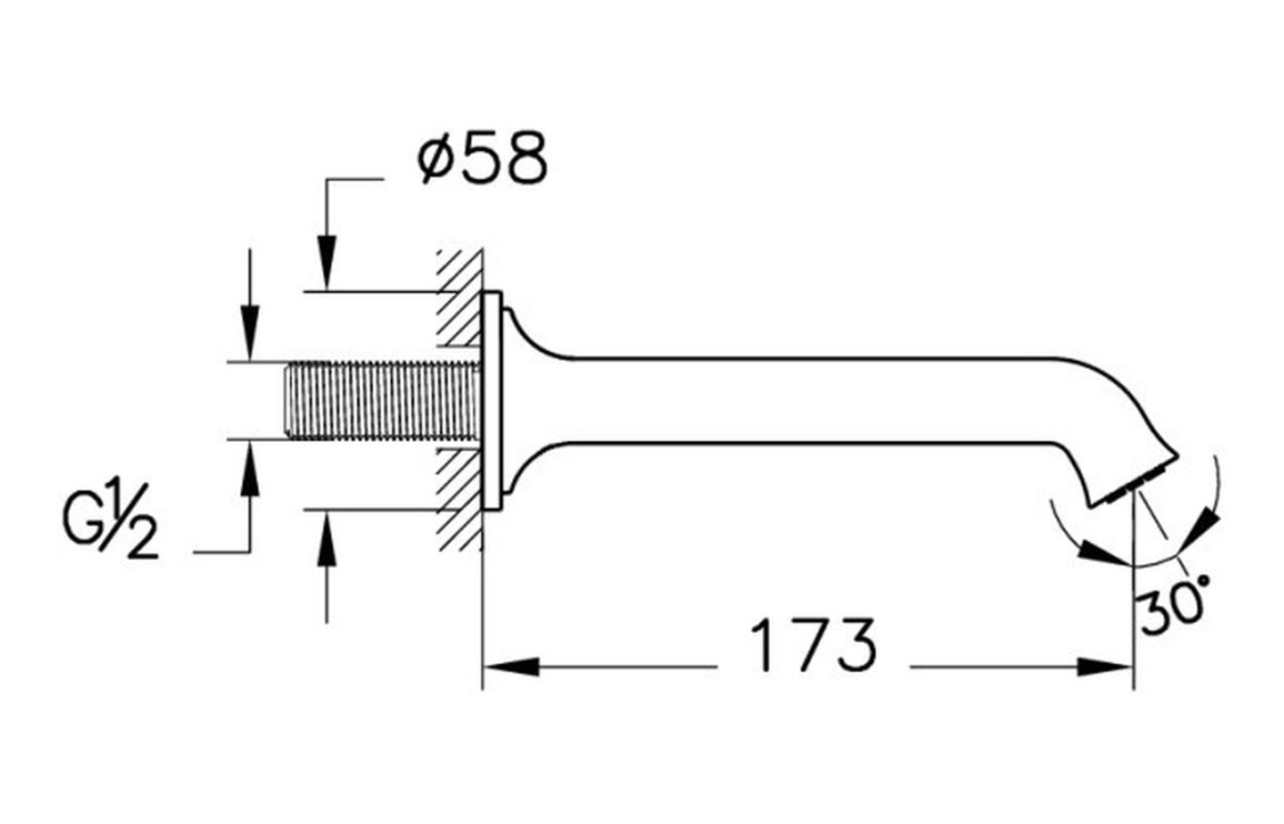 VitrA Origin Classic Wall Mounted Bath Spout - Chrome