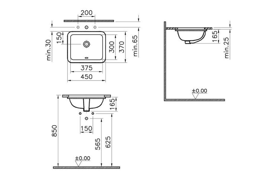VitrA S20 450x370mm 0TH Undercounter Basin - White